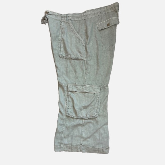 Anthropologie Pilcro Beach Cargo Linen Blend Wide Leg Pants Moss Green 24W Plus - Picture 9 of 15